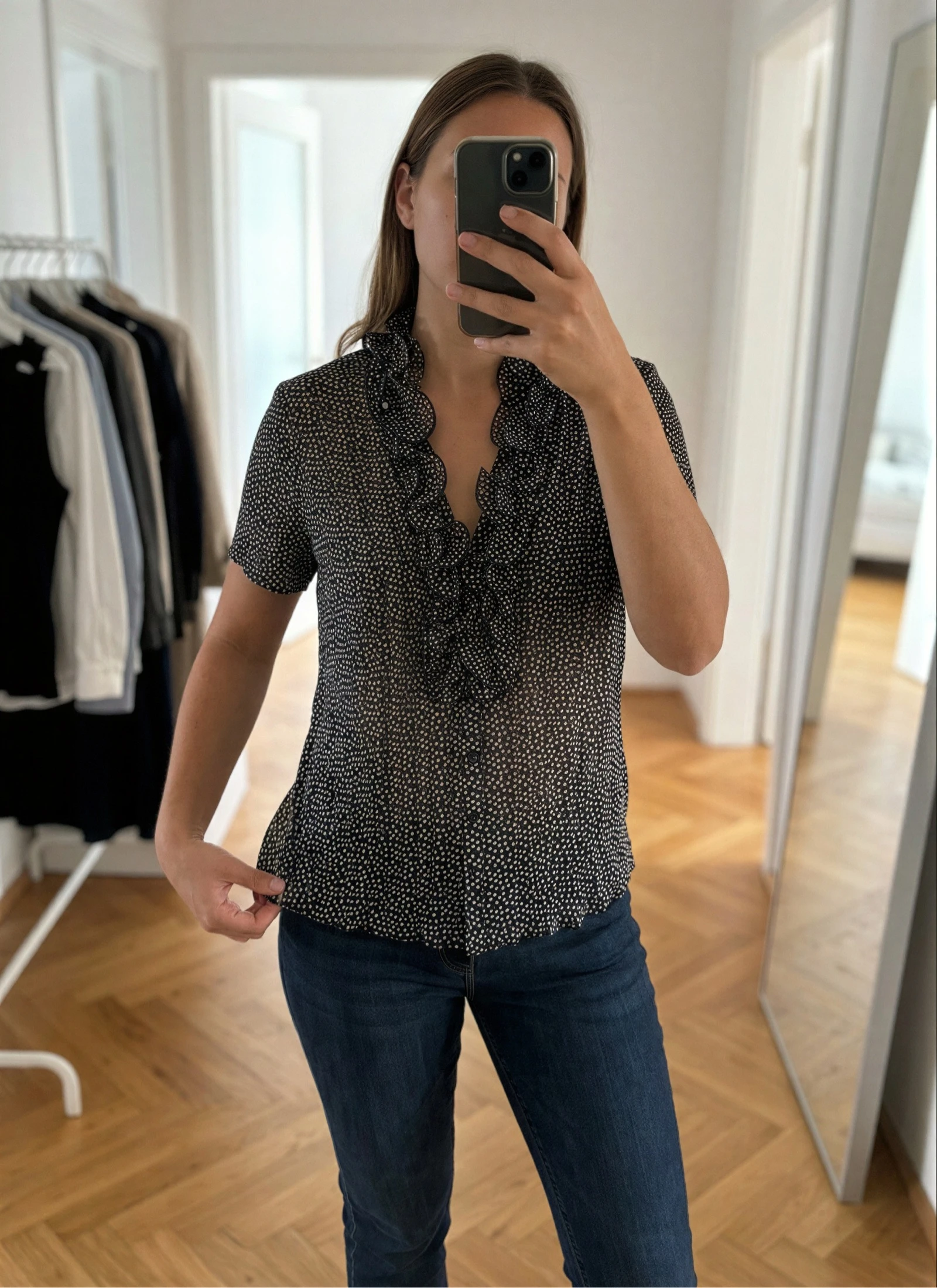 Blouse Gerry Weber noire à pois & volants T42